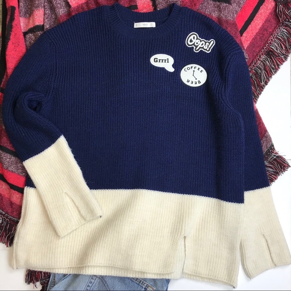 Mango Sweater Patches Knitted Color-Block - Picture 2 of 6